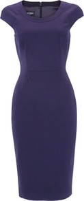 Verushka Dress, Navy - style: shift; length: below the knee; neckline: round neck; sleeve style: capped; fit: tailored/fitted; pattern: plain; waist detail: fitted waist; predominant colour: purple; occasions: casual, evening, work; fibres: wool - stretch; sleeve length: short sleeve; texture group: crepes; pattern type: fabric