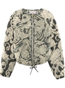 Quilted Bomber Jacket - collar: round collar/collarless; fit: loose; style: bomber; predominant colour: stone; occasions: casual; length: standard; fibres: polyester/polyamide - 100%; sleeve length: long sleeve; sleeve style: standard; collar break: high; pattern type: fabric; pattern size: big & busy; pattern: patterned/print; texture group: other - light to midweight