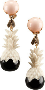Clip Earrings - predominant colour: ivory; occasions: evening, occasion, holiday; style: drop; length: mid; size: large/oversized; material: plastic/rubber; fastening: clip on; finish: plain; embellishment: jewels