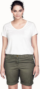 + Shorts - pattern: plain; style: shorts; pocket detail: pockets at the sides; length: mid thigh shorts; waist: mid/regular rise; predominant colour: khaki; occasions: casual, holiday; fibres: cotton - stretch; waist detail: narrow waistband; jeans & bottoms detail: turn ups; texture group: cotton feel fabrics; fit: slim leg; pattern type: fabric