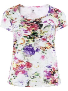 + Top - neckline: round neck; sleeve style: capped; predominant colour: white; occasions: casual; length: standard; style: top; fibres: cotton - mix; fit: body skimming; sleeve length: short sleeve; texture group: jersey - clingy; pattern type: fabric; pattern size: standard; pattern: patterned/print