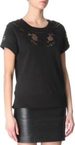 Tentant Crochet T Shirt - neckline: round neck; pattern: plain; predominant colour: black; occasions: casual, evening; length: standard; style: top; fibres: cotton - 100%; fit: body skimming; bust detail: contrast pattern/fabric/detail at bust; sleeve length: short sleeve; sleeve style: standard; pattern type: fabric; texture group: jersey - stretchy/drapey
