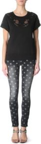 Pluton Star Print Skinny Mid Rise Jeans - style: skinny leg; pocket detail: traditional 5 pocket; waist: mid/regular rise; secondary colour: white; predominant colour: black; occasions: casual; length: ankle length; fibres: cotton - stretch; jeans detail: washed/faded; texture group: denim; pattern type: fabric; pattern size: small & busy; pattern: patterned/print