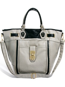 Tote Bag - predominant colour: mid grey; occasions: casual, work; type of pattern: standard; style: tote; length: handle; size: standard; material: faux leather; pattern: plain; finish: plain