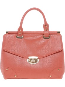 Laura Bag - predominant colour: coral; occasions: casual, work; type of pattern: standard; style: structured bag; length: handle; size: standard; material: faux leather; pattern: plain; finish: plain