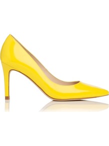 Florete Patent Leather Point Toe Court Shoe Yellow - predominant colour: yellow; occasions: evening, occasion; material: leather; heel height: high; heel: stiletto; toe: pointed toe; style: courts; trends: fluorescent; finish: patent; pattern: plain