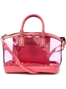 Fuchsia Winged Transparent Bowler Bag - predominant colour: hot pink; occasions: casual, holiday; type of pattern: standard; style: bowling; length: handle; size: standard; material: plastic/rubber; pattern: plain; finish: plain