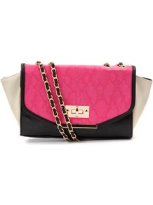 Pink Winged Chain Shoulder Bag - predominant colour: hot pink; occasions: casual, occasion; type of pattern: standard; style: shoulder; length: across body/long; size: standard; material: faux leather; pattern: two-tone