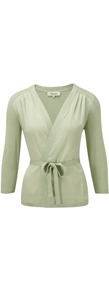 Willow Silk Front Cardigan - neckline: v-neck; pattern: plain; style: wrap; predominant colour: pistachio; occasions: casual, work; length: standard; fibres: cotton - mix; fit: slim fit; waist detail: belted waist/tie at waist/drawstring; sleeve length: 3/4 length; sleeve style: standard; texture group: crepes; pattern type: fabric; pattern size: standard