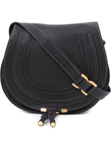 Marcie Satchel - predominant colour: black; occasions: casual; style: saddle; length: across body/long; size: small; material: leather; pattern: plain; finish: plain; embellishment: chain/metal