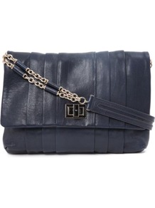 Gracie Shoulder Bag - predominant colour: navy; occasions: casual, evening, occasion; style: shoulder; length: shoulder (tucks under arm); size: standard; material: leather; embellishment: pleated; pattern: plain; finish: plain