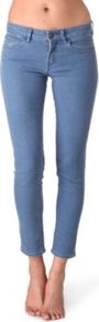 Skinny Mid Rise Jeans - style: skinny leg; pattern: plain; waist: low rise; pocket detail: traditional 5 pocket; predominant colour: denim; occasions: casual, holiday; length: ankle length; fibres: cotton - mix; texture group: denim; pattern type: fabric