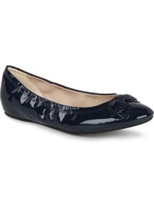 Sasha Patent Pumps - predominant colour: navy; occasions: casual, work; material: leather; heel height: flat; embellishment: elasticated; toe: round toe; style: ballerinas / pumps; finish: patent; pattern: plain