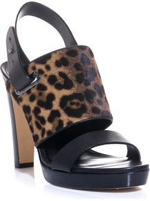 Pegno Sandals - predominant colour: black; occasions: evening, work; material: leather; heel height: high; heel: platform; toe: open toe/peeptoe; style: standard; finish: plain; pattern: animal print