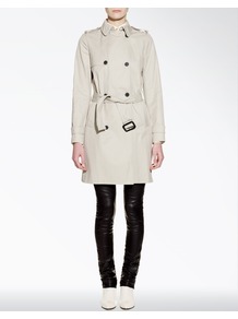 Cotton Biba Trench Coat - pattern: plain; style: trench coat; fit: slim fit; collar: standard lapel/rever collar; length: mid thigh; predominant colour: stone; occasions: casual, evening, work; fibres: cotton - 100%; waist detail: belted waist/tie at waist/drawstring; shoulder detail: discreet epaulette; back detail: back vent/flap at back; sleeve length: long sleeve; sleeve style: standard; texture group: cotton feel fabrics; collar break: medium; pattern type: fabric; pattern size: standard