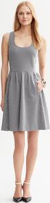 Striped Ponte Full Skirt Dress - length: mid thigh; sleeve style: standard vest straps/shoulder straps; pattern: plain; style: full skirt; back detail: low cut/open back; predominant colour: light grey; occasions: casual, evening; fit: fitted at waist & bust; neckline: scoop; fibres: polyester/polyamide - mix; sleeve length: sleeveless; trends: volume; pattern type: fabric; pattern size: standard; texture group: jersey - stretchy/drapey