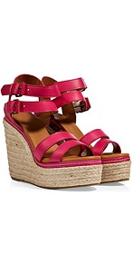 Leather Strappy Wedge Sandals In Cherry - predominant colour: true red; occasions: casual, evening, holiday; material: leather; heel height: high; ankle detail: ankle strap; heel: wedge; toe: open toe/peeptoe; style: strappy; finish: plain; pattern: plain