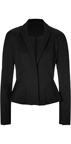 Peplum Blazer In Jet Black - pattern: plain; style: single breasted blazer; collar: standard lapel/rever collar; predominant colour: black; occasions: evening, work, occasion; length: standard; fit: tailored/fitted; fibres: cotton - 100%; waist detail: peplum detail at waist; sleeve length: long sleeve; sleeve style: standard; collar break: medium; pattern type: fabric; texture group: woven light midweight