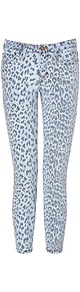 Stiletto Low Rise 7/8 Jeans In Bleached Out Leopard - style: skinny leg; pocket detail: traditional 5 pocket; waist: mid/regular rise; predominant colour: pale blue; occasions: casual, evening; length: ankle length; fibres: cotton - mix; texture group: denim; pattern type: fabric; pattern size: big & busy; pattern: animal print