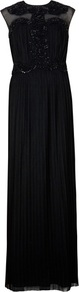 Ted Baker Elidi Embellished Maxi Dress - sleeve style: capped; pattern: plain; style: maxi dress; bust detail: added detail/embellishment at bust; waist detail: twist front waist detail/nipped in at waist on one side/soft pleats/draping/ruching/gathering waist detail; shoulder detail: contrast pattern/fabric at shoulder; predominant colour: black; occasions: evening, occasion; length: floor length; fit: body skimming; fibres: polyester/polyamide - 100%; neckline: crew; hip detail: structured pleats at hip; back detail: keyhole/peephole detail at back; sleeve length: sleeveless; texture group: sheer fabrics/chiffon/organza etc.; pattern type: fabric; pattern size: standard; embellishment: beading