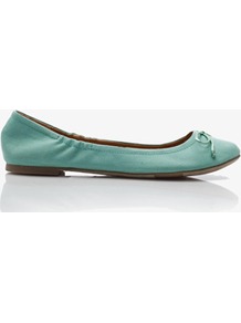 Canvas Ballet Flats - predominant colour: pistachio; occasions: casual, work, holiday; material: faux leather; heel height: flat; toe: round toe; style: ballerinas / pumps; finish: plain; pattern: plain; embellishment: bow