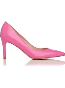 Florete Leather Point Toe Court Shoe Pink Fuschia Fluroescent - predominant colour: hot pink; occasions: evening; material: leather; heel height: high; heel: stiletto; toe: pointed toe; style: courts; finish: plain; pattern: plain