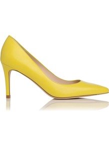 Florete Leather Point Toe Court Shoe Yellow Lemon Fluroescent - predominant colour: yellow; occasions: evening, work, holiday; material: leather; heel height: high; heel: stiletto; toe: pointed toe; style: courts; finish: plain; pattern: plain