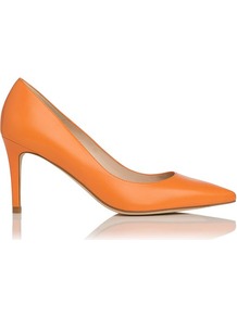 Florete Leather Point Toe Court Shoe Orange - predominant colour: bright orange; occasions: evening, work, occasion; material: leather; heel height: high; heel: stiletto; toe: pointed toe; style: courts; finish: plain; pattern: plain