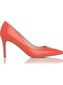 Florete Leather Point Toe Court Shoe Orange Coral - predominant colour: coral; occasions: evening, work, occasion; material: leather; heel height: high; heel: stiletto; toe: pointed toe; style: courts; finish: plain; pattern: plain
