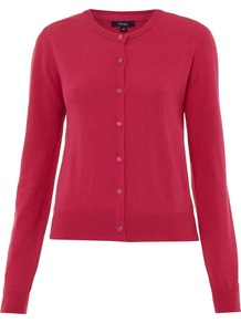 Crew Cardigan, Pink - neckline: round neck; pattern: plain; predominant colour: hot pink; occasions: casual, work; length: standard; style: standard; fibres: cotton - mix; fit: standard fit; sleeve length: long sleeve; sleeve style: standard; texture group: knits/crochet; pattern type: knitted - fine stitch