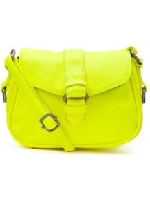 Neon Yellow Across Body Mini Satchel - predominant colour: lime; occasions: casual; style: satchel; length: across body/long; size: standard; material: faux leather; pattern: plain; trends: fluorescent; finish: fluorescent; embellishment: chain/metal