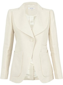 Panama Woven Straw Jacket - pattern: plain; style: single breasted blazer; collar: wide lapels; predominant colour: ivory; occasions: evening, work, occasion; length: standard; fit: tailored/fitted; fibres: cotton - 100%; sleeve length: long sleeve; sleeve style: standard; collar break: medium; pattern type: fabric; texture group: woven light midweight