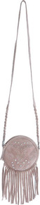 Real Suede Western Round Bag - predominant colour: stone; occasions: casual, evening; style: shoulder; length: across body/long; size: small; material: suede; embellishment: fringing; pattern: plain; finish: plain