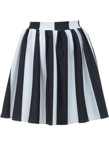 Stripe Ponti Skater Skirt - length: mid thigh; pattern: vertical stripes; fit: body skimming; waist: high rise; occasions: casual, evening, work, holiday; style: fit & flare; fibres: polyester/polyamide - stretch; hip detail: sculpting darts/pleats/seams at hip; waist detail: narrow waistband; predominant colour: monochrome; trends: striking stripes, volume; pattern type: fabric; pattern size: big & busy; texture group: jersey - stretchy/drapey