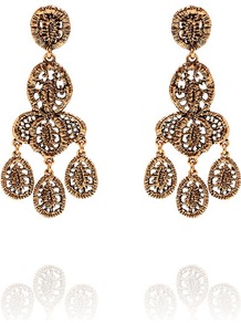 Lace Tired Chandelier Earrings - predominant colour: gold; occasions: evening, occasion; style: chandelier; length: long; size: standard; material: chain/metal; fastening: clip on
