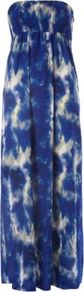 Printed Bandeau Maxi Dress Multi - neckline: strapless (straight/sweetheart); fit: empire; style: maxi dress; sleeve style: strapless; pattern: tie dye; bust detail: ruching/gathering/draping/layers/pintuck pleats at bust; predominant colour: royal blue; occasions: casual, holiday; length: floor length; fibres: polyester/polyamide - 100%; sleeve length: sleeveless; pattern type: fabric; pattern size: big & busy; texture group: jersey - stretchy/drapey
