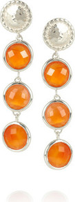Mini Luna Sterling Silver Carnelian Drop Earrings - predominant colour: silver; occasions: evening, occasion; style: drop; length: long; size: standard; material: chain/metal; fastening: pierced; finish: plain; embellishment: jewels