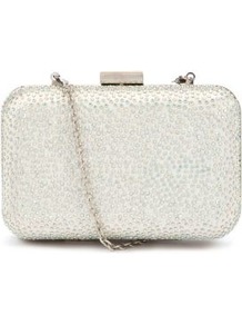 Cream Diamante Encrusted Box Clutch - predominant colour: silver; occasions: evening; style: clutch; length: hand carry; size: small; material: satin; embellishment: crystals; pattern: plain; finish: metallic