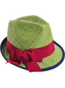 Johnny Hat - secondary colour: hot pink; predominant colour: lime; occasions: casual, holiday; type of pattern: light; style: trilby; size: standard; material: macrame/raffia/straw; embellishment: ribbon; pattern: colourblock