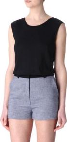 Tchin T Shirt - neckline: round neck; pattern: plain; sleeve style: sleeveless; predominant colour: black; occasions: casual; length: standard; style: top; fibres: linen - 100%; fit: body skimming; sleeve length: sleeveless; pattern type: fabric; texture group: jersey - stretchy/drapey