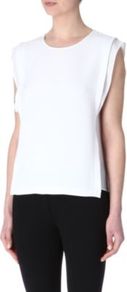 Exhalte Top - pattern: plain; sleeve style: sleeveless; shoulder detail: tiers/frills/ruffles; predominant colour: white; occasions: casual, evening, work; length: standard; style: top; fibres: polyester/polyamide - stretch; fit: straight cut; neckline: crew; sleeve length: sleeveless; texture group: sheer fabrics/chiffon/organza etc.; pattern type: fabric