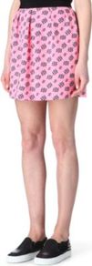 Joyeuse Skirt - length: mid thigh; style: straight; waist detail: embellishment at waist/feature waistband; waist: high rise; predominant colour: pink; secondary colour: black; occasions: casual, holiday; fibres: polyester/polyamide - stretch; hip detail: soft pleats at hip/draping at hip/flared at hip; fit: straight cut; pattern type: fabric; pattern size: small & busy; pattern: patterned/print; texture group: jersey - stretchy/drapey