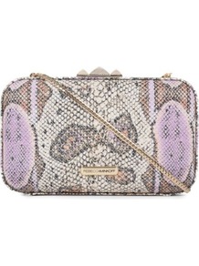 Vincent Minaudiere Clutch - predominant colour: ivory; secondary colour: taupe; occasions: evening, occasion; type of pattern: heavy; style: clutch; length: hand carry; size: small; material: leather; pattern: animal print; trends: statement prints; finish: plain; embellishment: chain/metal
