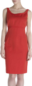 Knot Stitch Dress - style: shift; fit: tailored/fitted; pattern: plain; sleeve style: sleeveless; predominant colour: bright orange; occasions: casual, occasion; length: just above the knee; neckline: scoop; fibres: cotton - mix; sleeve length: sleeveless; texture group: linen; pattern type: fabric; embellishment: embroidered