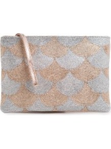 Touch Scallop Pattern Metallic Clutch - predominant colour: blush; secondary colour: silver; occasions: evening, occasion; type of pattern: standard; style: clutch; length: hand carry; size: standard; material: leather; embellishment: sequins; trends: metallics; finish: metallic; pattern: patterned/print