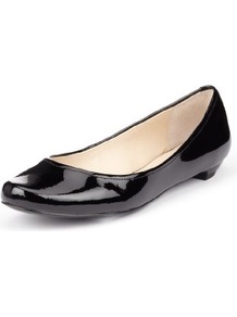 Autograph Coated Leather Patent Finish Pumps - predominant colour: black; occasions: casual, work; material: leather; heel height: flat; toe: round toe; style: ballerinas / pumps; finish: patent; pattern: plain