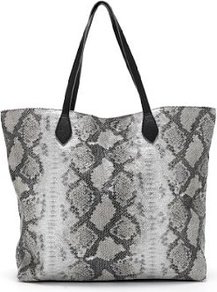 Faux Snakeskin Design Metallic Shopper Bag - predominant colour: mid grey; occasions: casual, work; type of pattern: standard; style: tote; length: shoulder (tucks under arm); size: oversized; material: faux leather; pattern: animal print; finish: plain