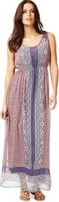 Indigo Collection Bali Print Maxi Dress With Camisole - fit: fitted at waist; sleeve style: sleeveless; style: maxi dress; length: ankle length; waist detail: elasticated waist; occasions: casual, holiday; neckline: scoop; fibres: polyester/polyamide - 100%; predominant colour: multicoloured; sleeve length: sleeveless; texture group: sheer fabrics/chiffon/organza etc.; pattern type: fabric; pattern size: standard; pattern: patterned/print
