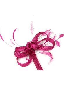 Feather And Bow Fascinator, Pink - predominant colour: hot pink; occasions: occasion; type of pattern: standard; style: fascinator; size: small; material: macrame/raffia/straw; embellishment: feather; pattern: plain