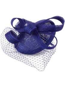 Cecily Hat, Blue - predominant colour: royal blue; occasions: evening, occasion; type of pattern: light; style: fascinator; size: small; material: macrame/raffia/straw; embellishment: bow; pattern: plain